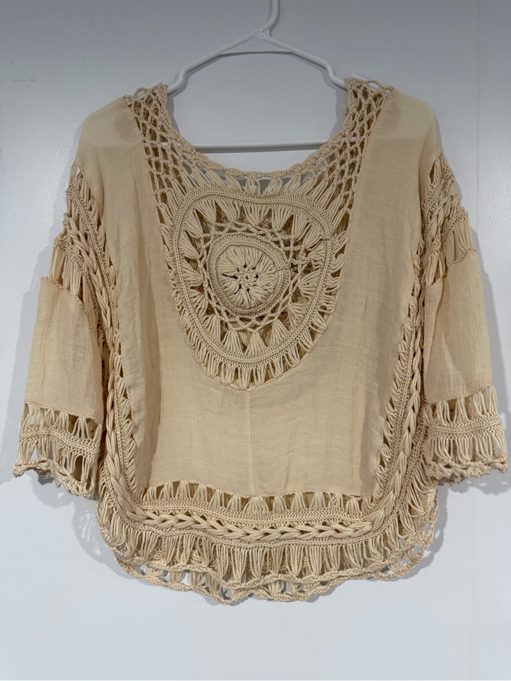 Rebellion Beige Crochet Lace Tunic Top